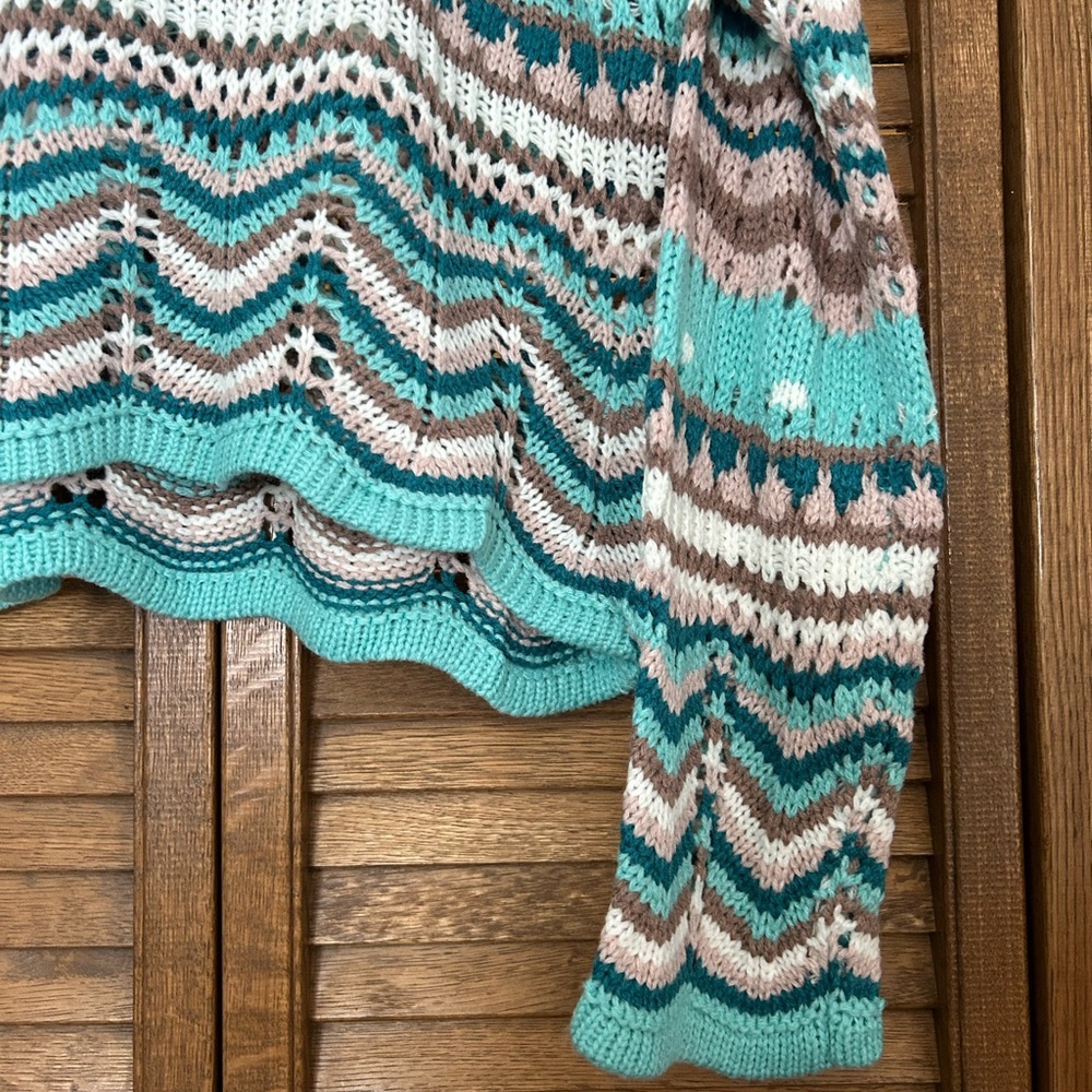 Davi & Dani Teal And Brown Knit Sweater View 2